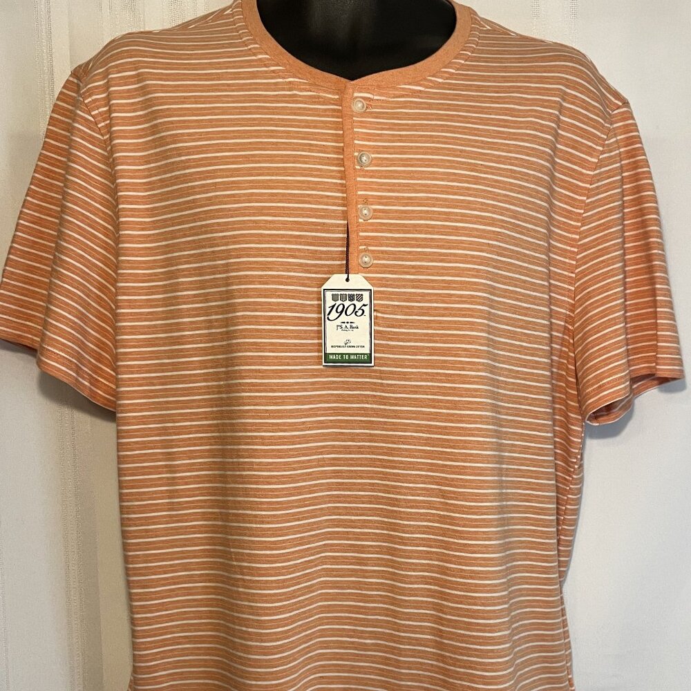 NWT Jos. A Bank 1905 Collection Men's SS Tailored Orange Striped Henley Large